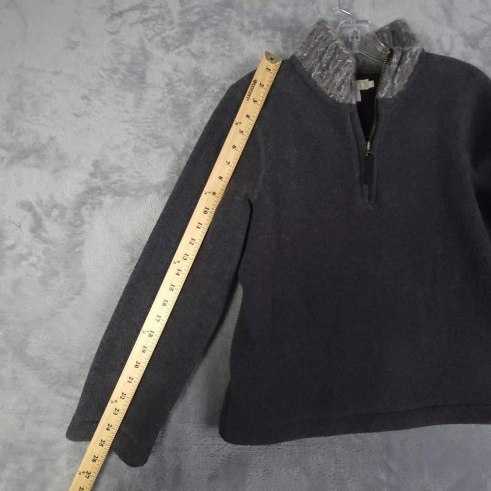 J Crew Womens Jacket Pullover Gray Fleece 1/4 Zip Wool Rib‎ Knit Neck Petites PS - Picture 5 of 6